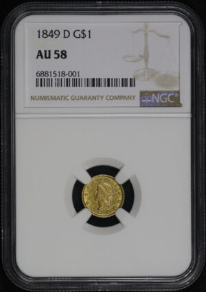 Obverse of this 1849-D Gold Dollar NGC AU-58