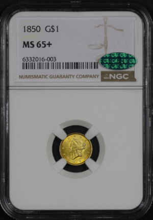 Obverse of this 1850 Gold Dollar Type 1 NGC MS-65+CAC