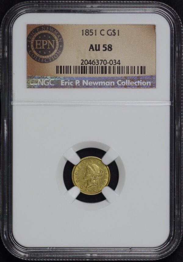 Obverse of this 1851-C Gold Dollar Type 1 NGC AU-58