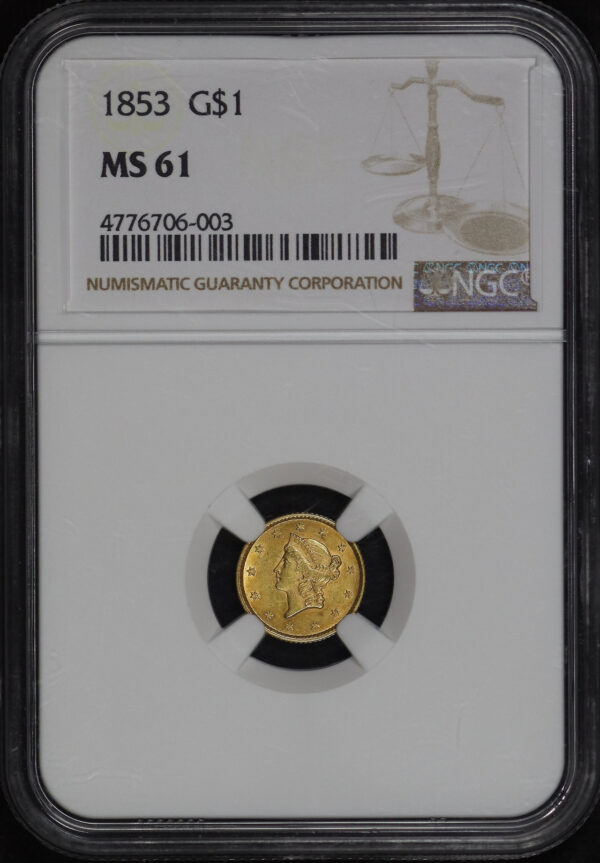 Obverse of this 1853 Gold Dollar NGC MS-61