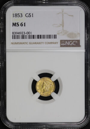 Obverse of this 1853 Gold Dollar Type 1 NGC MS-61