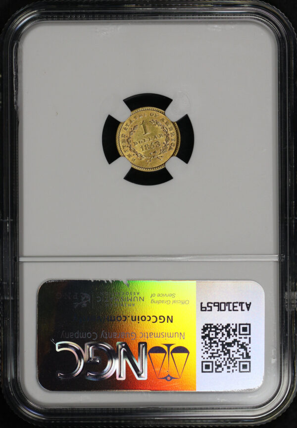 Reverse of this 1853 Gold Dollar NGC MS-61