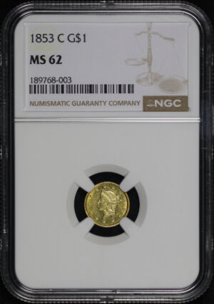 Obverse of this 1853-C Gold Dollar NGC MS-62