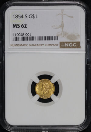 Obverse of this 1854-S Gold Dollar NGC MS-62