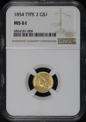 Obverse of this 1854 Type 2 Gold Dollar NGC MS-61