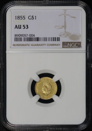 Obverse of this 1855 Gold Dollar Type 2 NGC AU-53