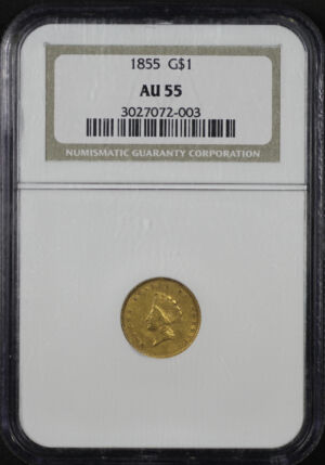 Obverse of this 1855 Gold Dollar Type 2 NGC AU-55