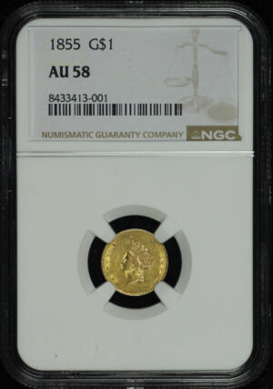 Obverse of this 1855 Gold Dollar Type 2 NGC AU-58
