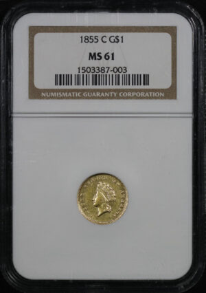 Obverse of this 1855-C Gold Dollar Type 2 NGC MS-61