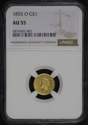 Obverse of this 1855-O Gold Dollar NGC AU-55