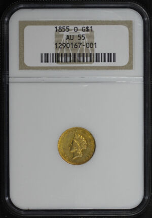Obverse of this 1855-O Gold Dollar Type 2 NGC AU-55