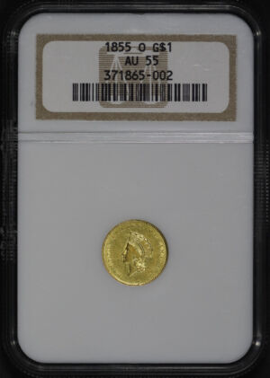 Obverse of this 1855-O Gold Dollar Type 2 NGC AU-55