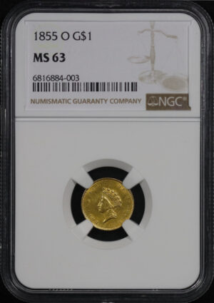 Obverse of this 1855-O Gold Dollar Type 2 NGC MS-63