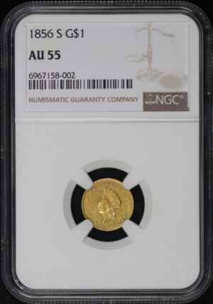 Obverse of this 1856-S Type 2 Gold Dollar NGC AU-55