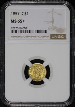 Obverse of this 1857 Type 3 Gold Dollar NGC MS-65+