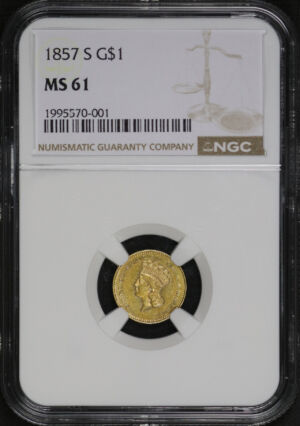 Obverse of this 1857-S Gold Dollar Type 3 NGC MS-61