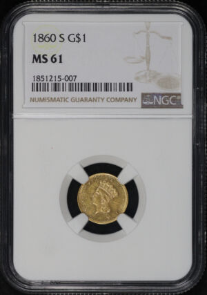 Obverse of this 1860-S Type 3 Gold Dollar NGC MS-61