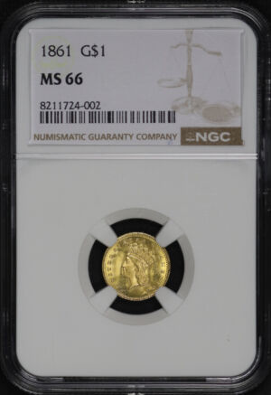 Obverse of this 1861 Gold Dollar Type 3 NGC MS-66