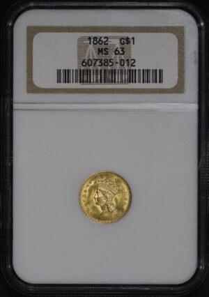 Obverse of this 1862 Gold Dollar Type 3 NGC MS-63