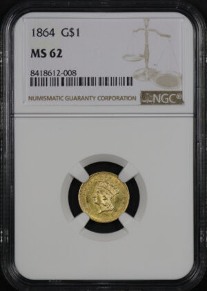 Obverse of this 1864 Gold Dollar Type 3 NGC MS-62