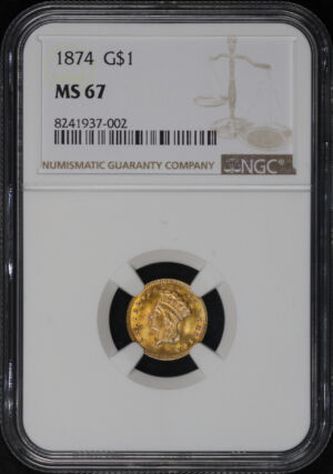 Obverse of this 1874 Type 3 Gold Dollar NGC MS-67