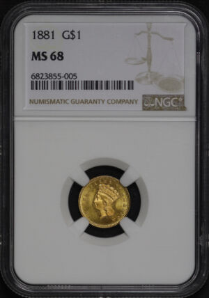 Obverse of this 1881 Gold Dollar Type 3 NGC MS-68
