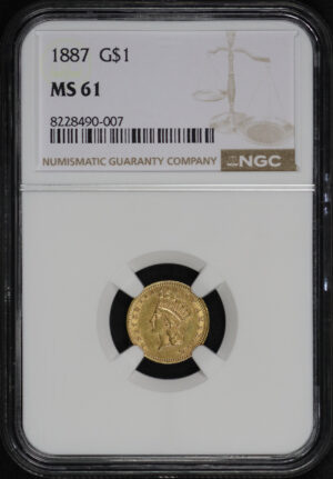 Obverse of this 1887 Gold Dollar Type 3 NGC MS-61