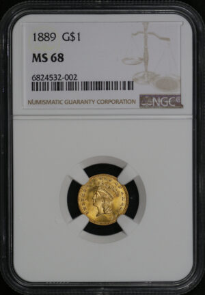 Obverse of this 1889 Gold Dollar Type 3 NGC MS-68