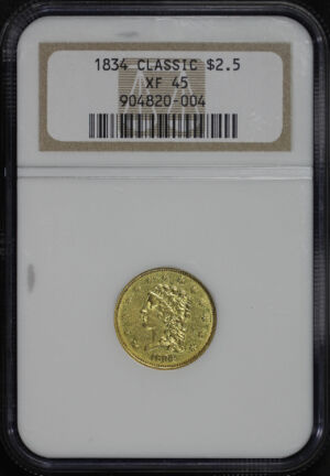 Obverse of this 1834 Classic Head $2.5 NGC XF-45