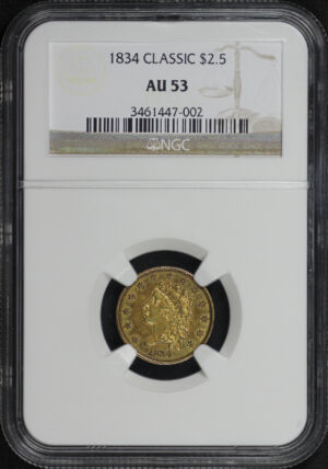 Obverse of this 1834 Classic Head $2.5 NGC AU-53