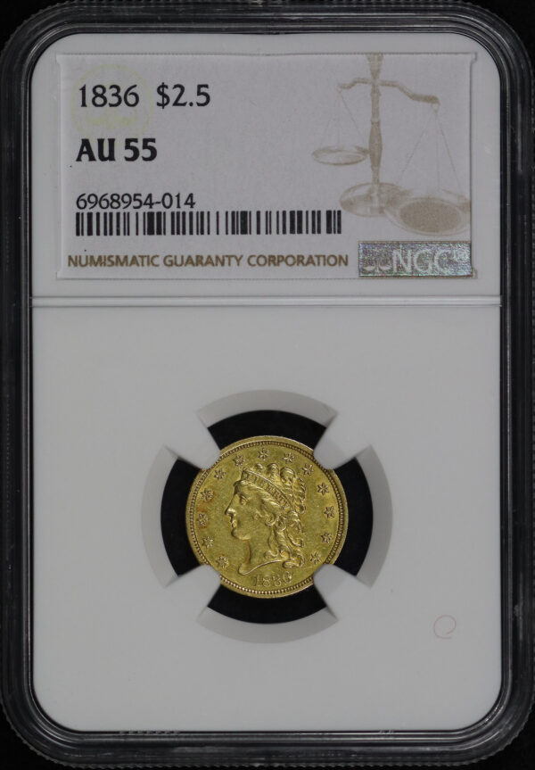 Obverse of this 1836 Classic Head $2.5 NGC AU-55