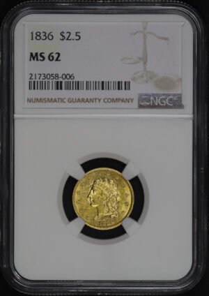 Obverse of this 1836 Classic Head $2.5 NGC MS-62