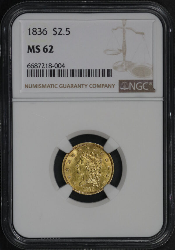 Obverse of this 1836 Classic Head $2.5 NGC MS-62