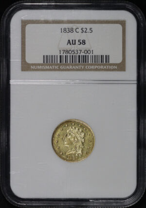Obverse of this 1838-C Classic Head $2.5 NGC AU-58
