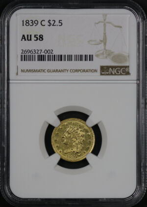 Obverse of this 1839-C Classic Head $2.5 NGC AU-58