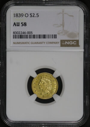 Obverse of this 1839-O Classic Head $2.5 NGC AU-58