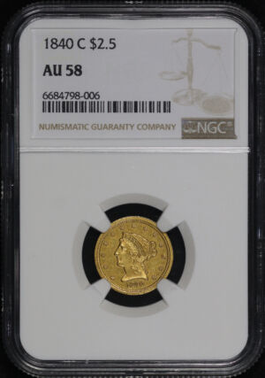 Obverse of this 1840-C Liberty Head $2.5 NGC AU-58