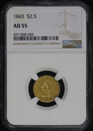 Obverse of this 1843 Liberty Head $2.5 NGC AU-55