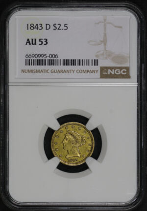 Obverse of this 1843-D Liberty Head $2.5 NGC AU-53