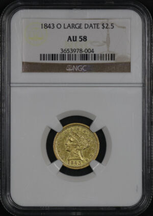 Obverse of this 1843-O Large Date Liberty Head $2.5 NGC AU-58