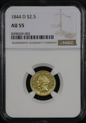 Obverse of this 1844-D Liberty Head $2.5 NGC AU-55