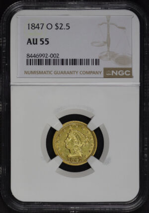 Obverse of this 1847-O Liberty Head $2.5 NGC AU-55
