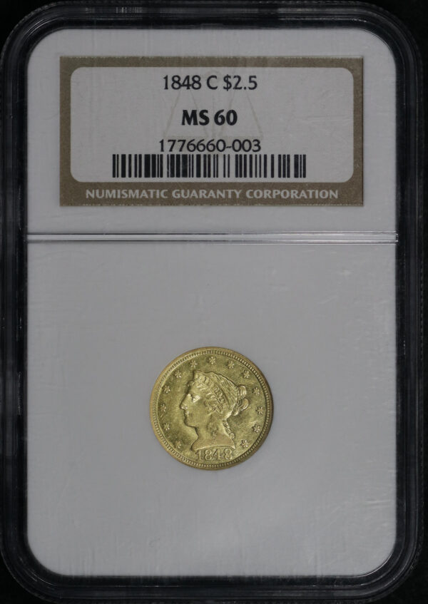 Obverse of this 1848-C Liberty Head $2.5 NGC MS-60
