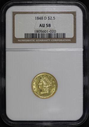 Obverse of this 1848-D Liberty Head $2.5 NGC AU-58