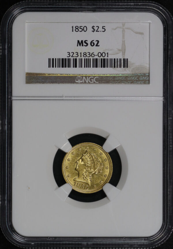 Obverse of this 1850 Liberty Head $2.5 NGC MS-62