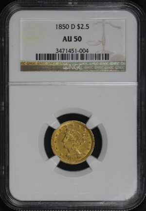 Obverse of this 1850-D Liberty Head $2.5 NGC AU-50