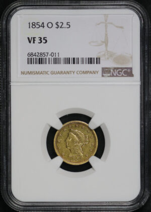 Obverse of this 1854-O Liberty Head $2.5 NGC VF-35