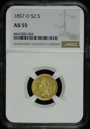 Obverse of this 1857-O Liberty Head $2.5 NGC AU-55