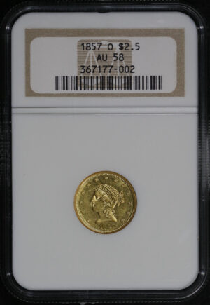 Obverse of this 1857-O Liberty Head $2.5 NGC AU-58