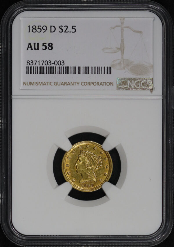 Obverse of this 1859-D Liberty Head $2.5 NGC AU-58